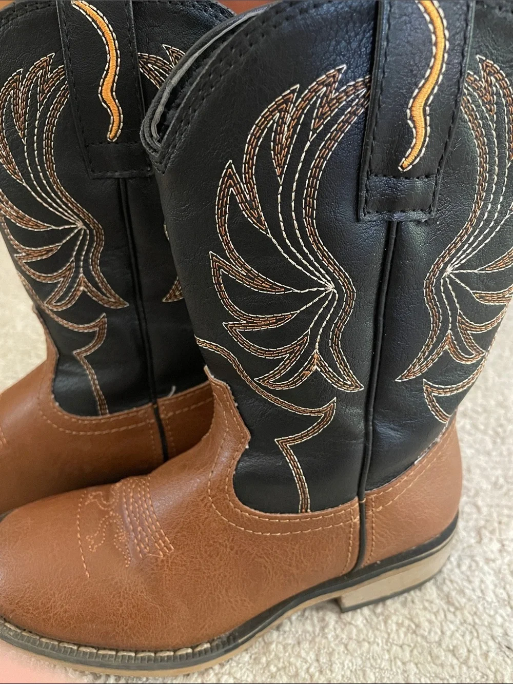 Kids Two-Tone Brown and Black Western Cowboy Boots